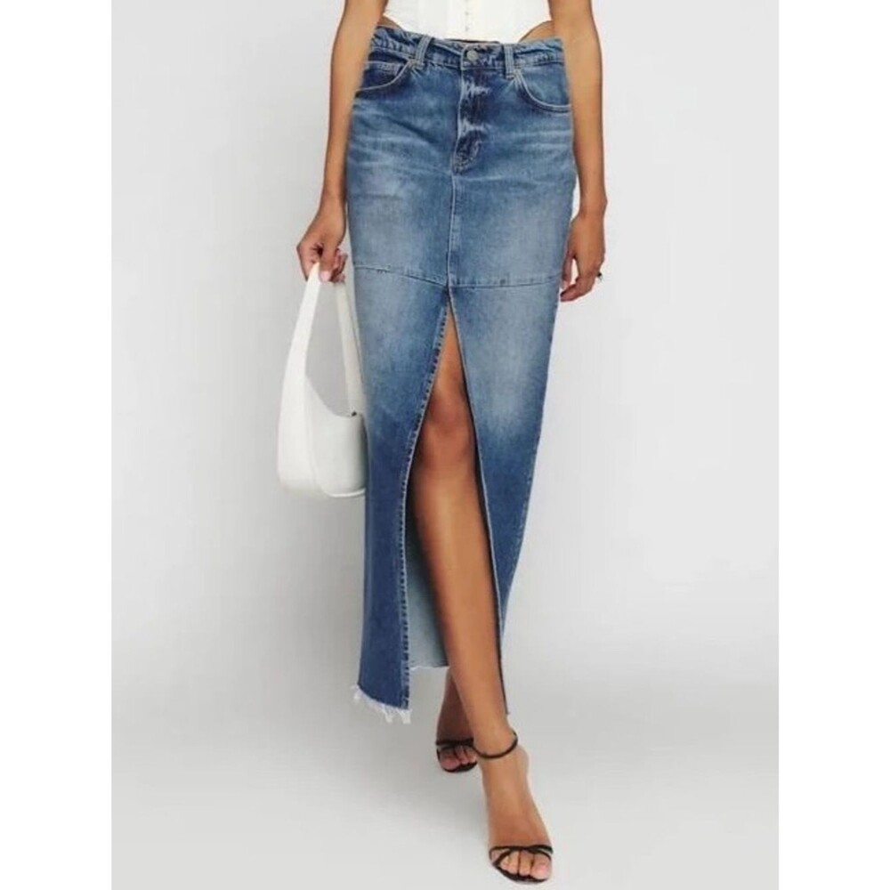 Reformation Tazz Maxi Denim Skirt Medium Wash size 24